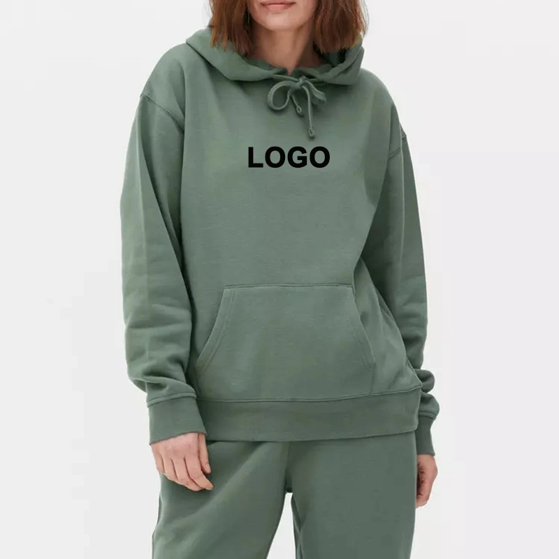 Blank Oversized 400 GSM Cotton Green Drawstring Hoodies for Women