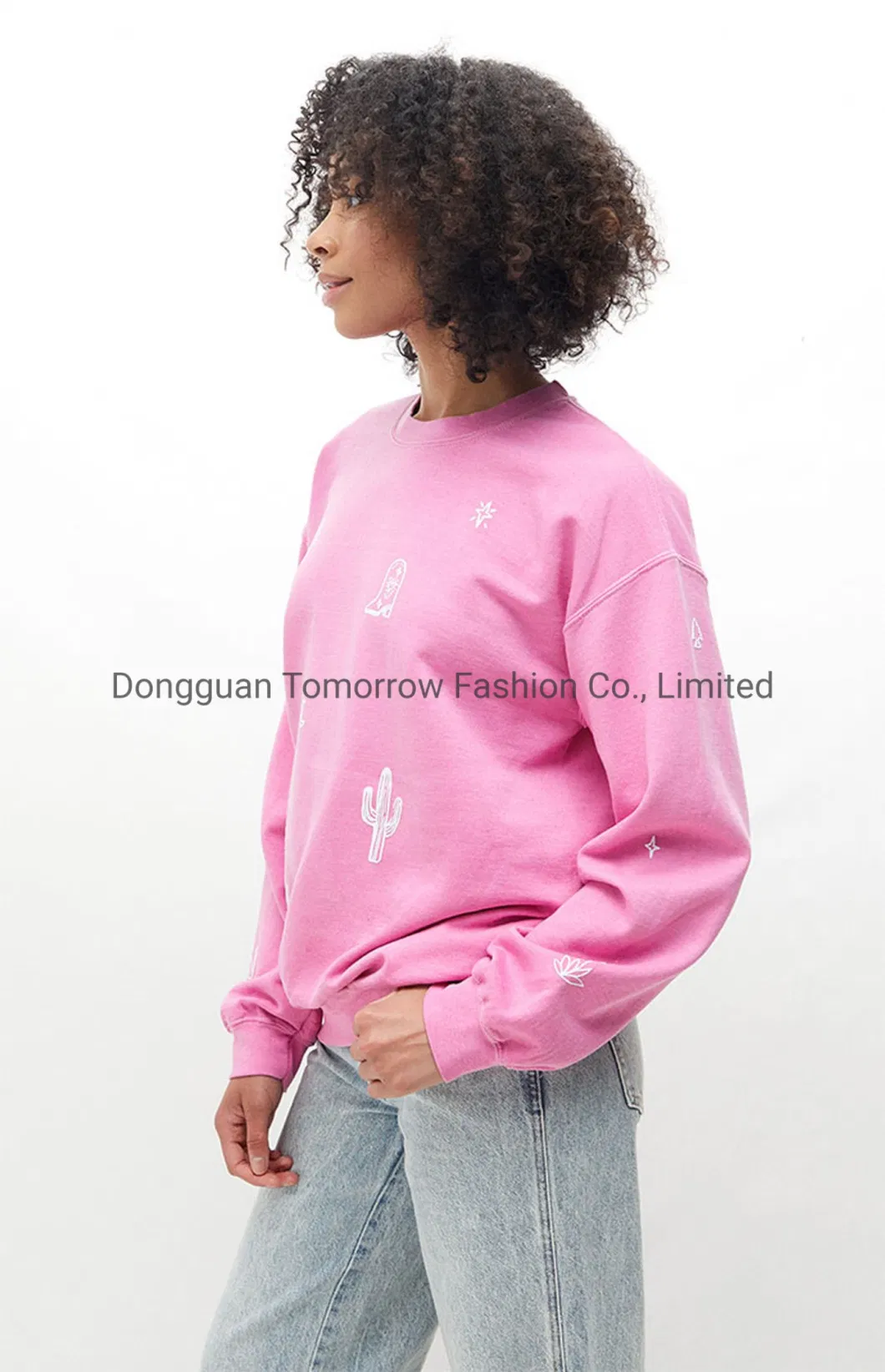 OEM High Quality Fleece Ladies Custom Long Sleeves Comfy Ribbed Cotton Knitted Sets Pink Women Hoodies with Drawstring Hood