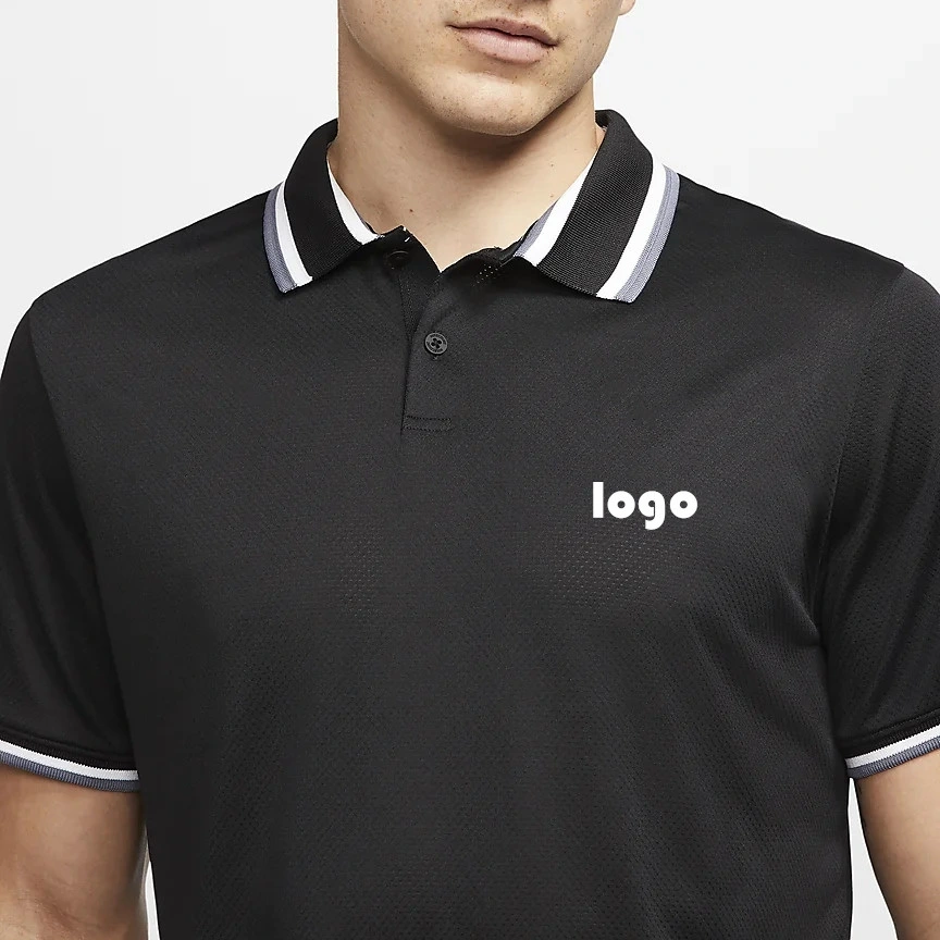 Factory Customized Classic Black Sport Golf Polo Shirts for Men