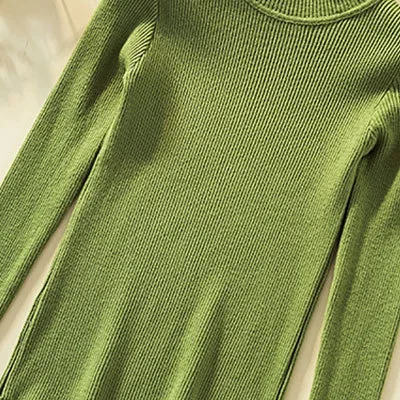 Autumn Winter Slim Black Pullover Sweater Female Tight Knit Sweater