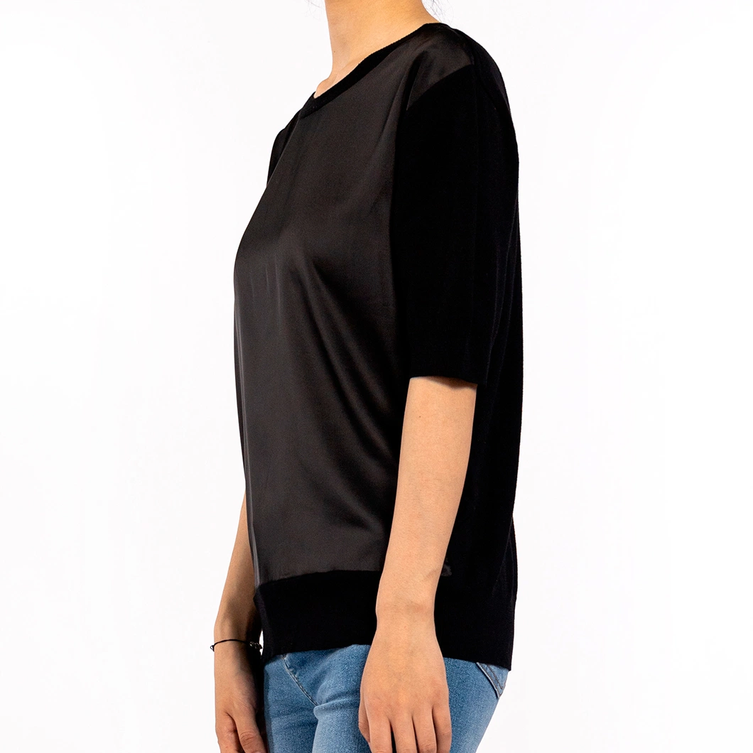 Black Summer Crew Neck Comfort Fabric Short Sleeve Shirt for Women