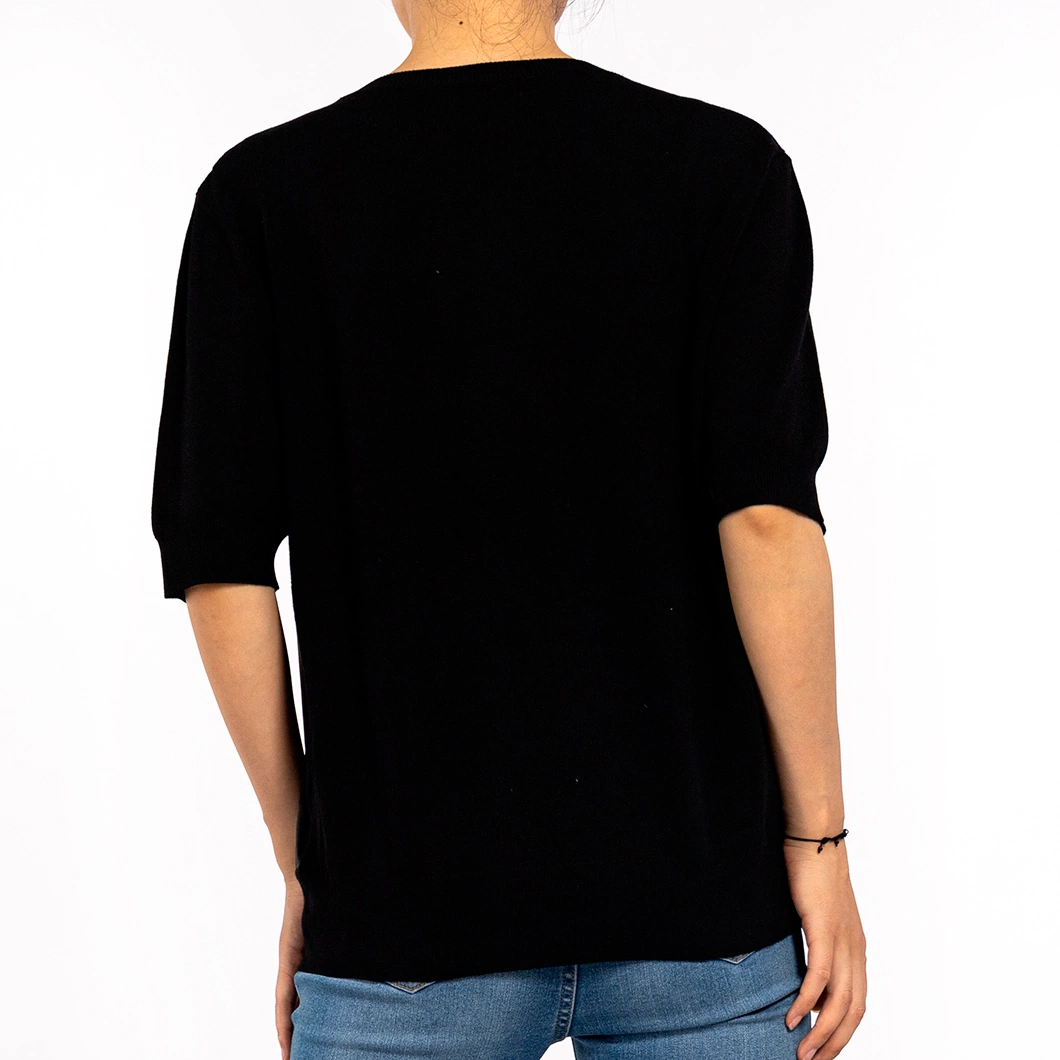 Black Summer Crew Neck Comfort Fabric Short Sleeve Shirt for Women