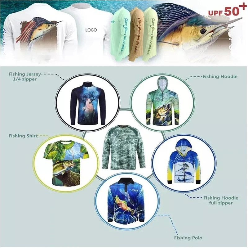 Custom Logo Upf 50 Fishing Wear Long Sleeve Hoodies Full Sublimation Polyester Fishing Shirt