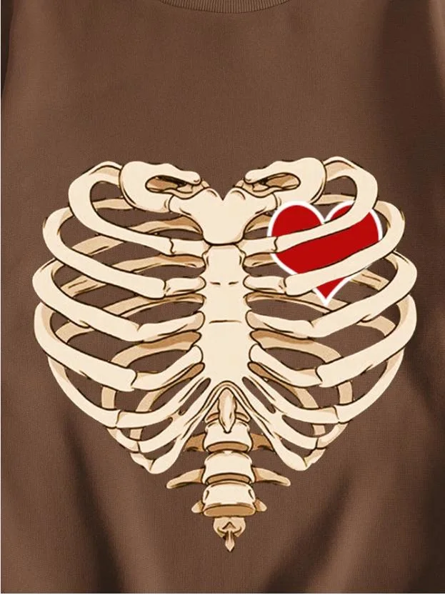 Heart-Shaped Skeleton Print Autumn and Winter Long-Sleeved Thermal Trend Hoodie