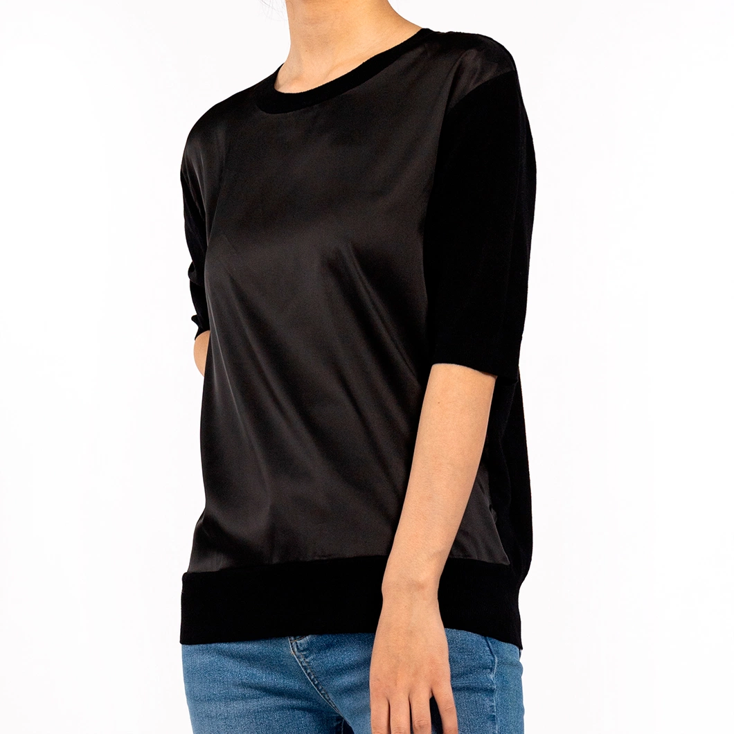 Black Summer Crew Neck Comfort Fabric Short Sleeve Shirt for Women