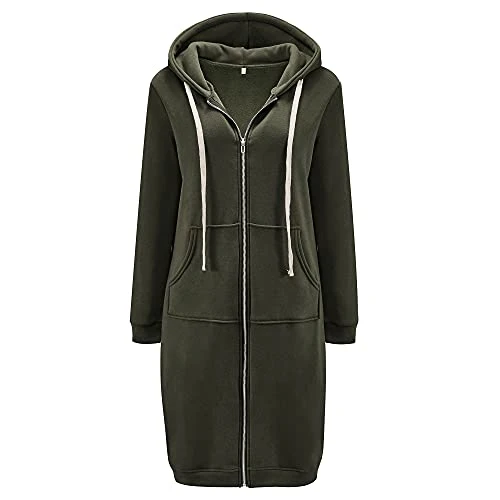 High Quality Custom Design Women&prime; S Long Hoodies Tunic Winter Fleece Jackets Knitted Casual Sweatshirt Zip up Hooded