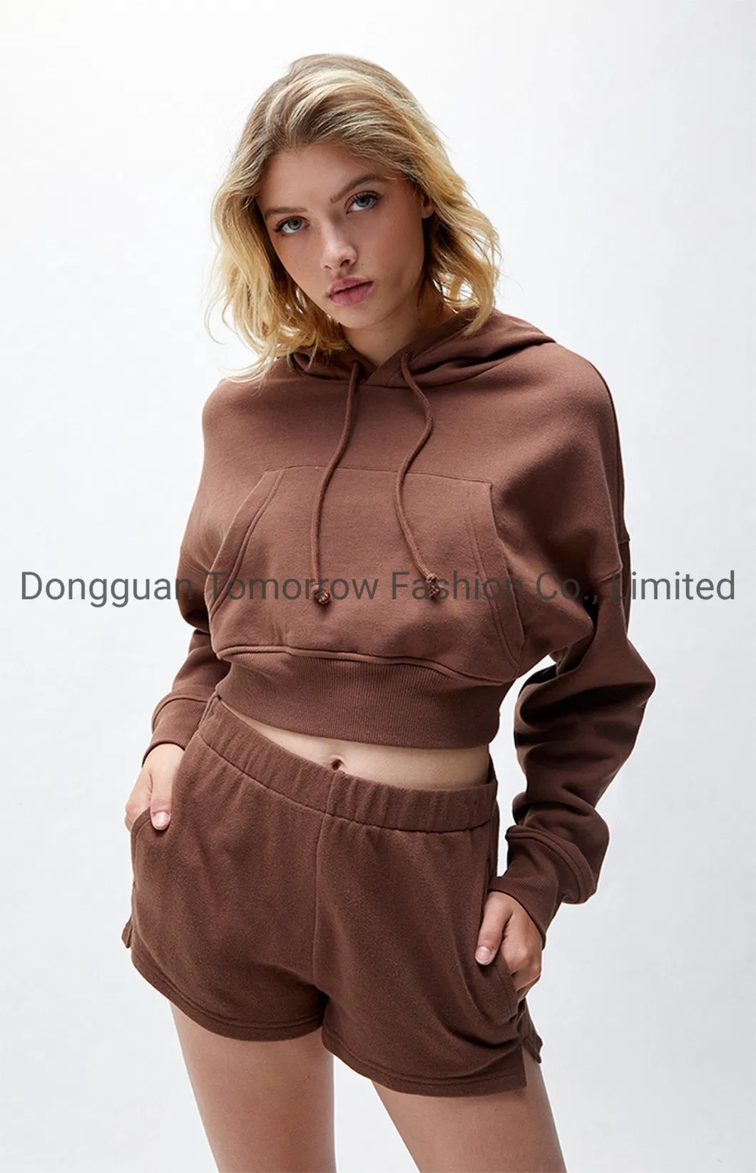 OEM New Promotion Fleece Ladies Custom Long Sleeves Comfy Ribbed Cotton Knitted Sets Solid Color Women Hoodies