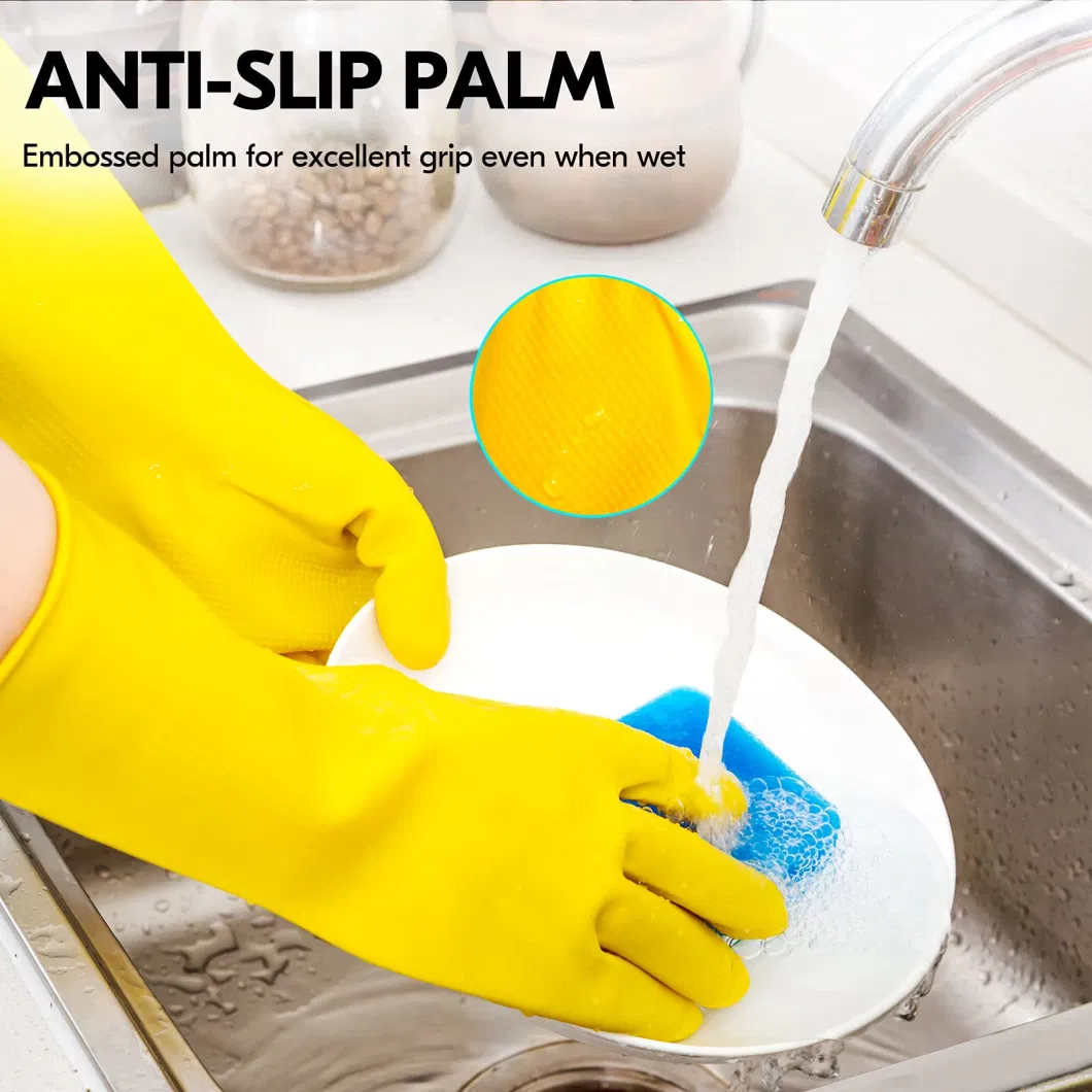 Reusable Household Gloves Rubber Dishwashing Gloves Extra Thickness Long Sleeves Kitchen Cleaning Working Painting Gardening