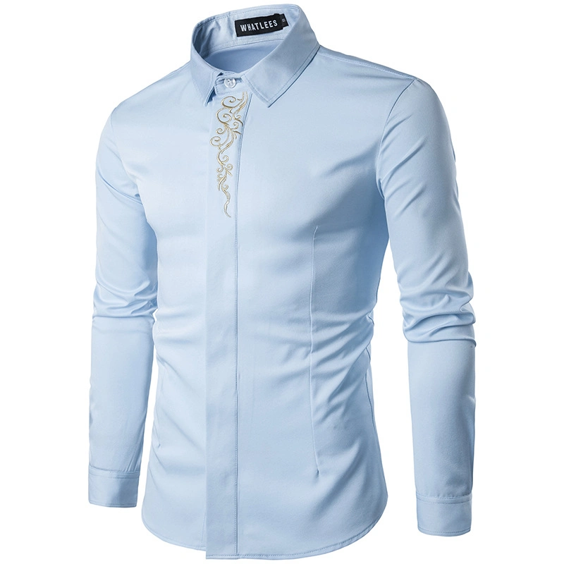 New-Style Men&prime;s Long-Sleeved Shirt Men&prime;s Loose Embroidered Business Shirt