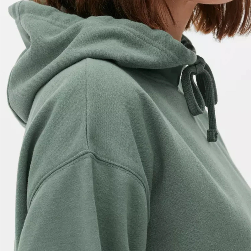 Blank Oversized 400 GSM Cotton Green Drawstring Hoodies for Women