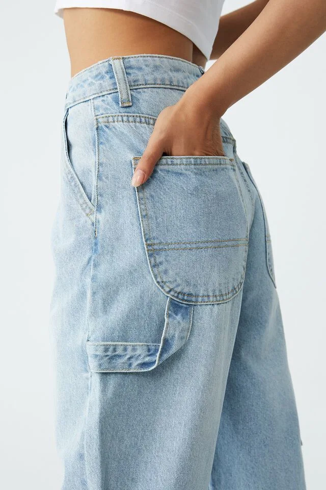 Women Non-Stretch Offshore&Swell Straight Leg Baggy Denim Pants with Hammer Loop and Side Pocket Detail on Side Seam Relaxed Fit Jeans