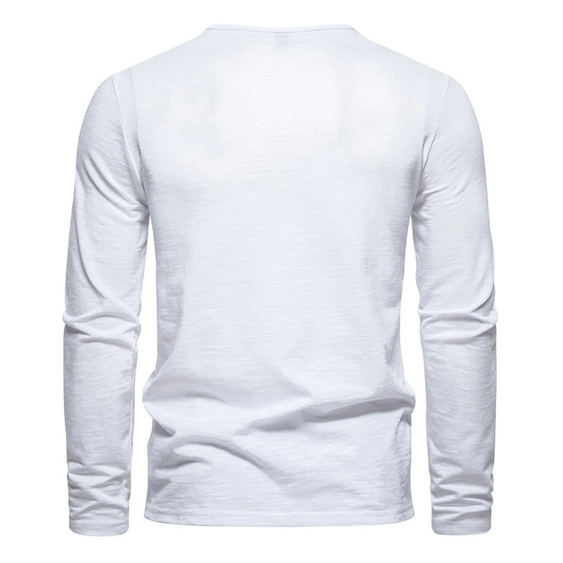 White Four-Button Henley Collar Long Sleeve T-Shirt for Man