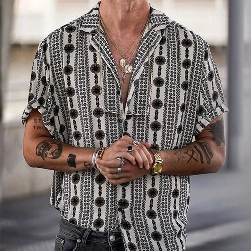 China Wholesale Garment Shirt Men&prime;s Custom T Shirt Summer DOT Print Cardigan Short Sleeve Polo Shirt for Men