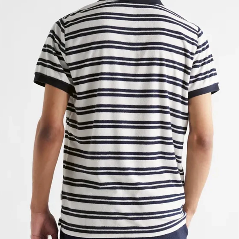 Soft Comfortable Clothing Black Ribbing Polo Neck Terry Striped Short Sleeve Men Shirt