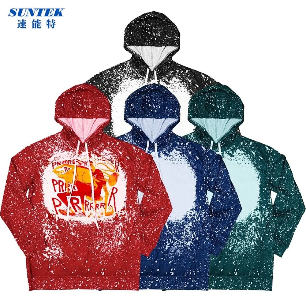 Short Sleeve Faux Bleached Shirt Polyester Fleece Blank Hoodies for Sublimation