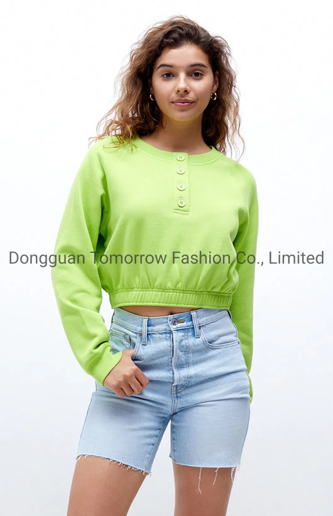 OEM New Promotion Fleece Ladies Custom Long Sleeves Comfy Ribbed Cotton Knitted Sets Green Women Hoodies