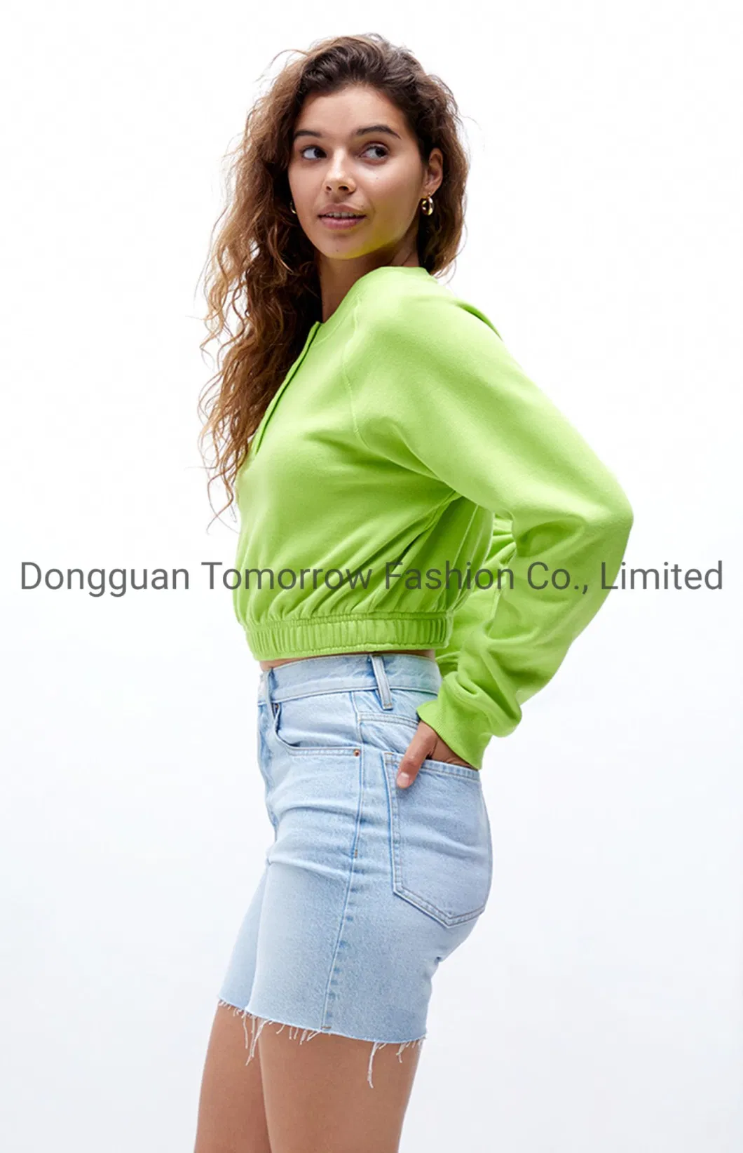 OEM New Promotion Fleece Ladies Custom Long Sleeves Comfy Ribbed Cotton Knitted Sets Green Women Hoodies