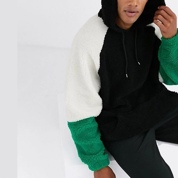 Custom Colorblock Knitted Sweatshirt Men Block Colorful Oversize Lamb Wool Fleece Customized Hoodie