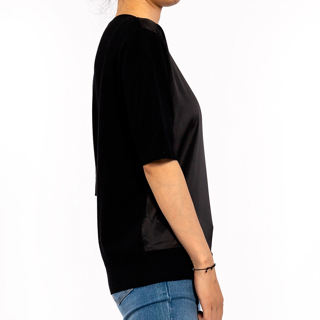 Black Summer Crew Neck Comfort Fabric Short Sleeve Shirt for Women