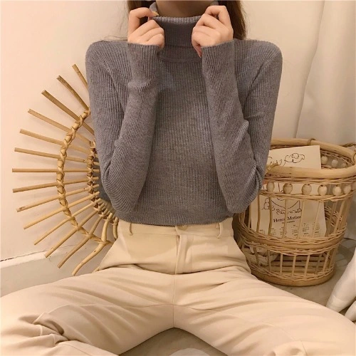 Autumn Winter Slim Black Pullover Sweater Female Tight Knit Sweater