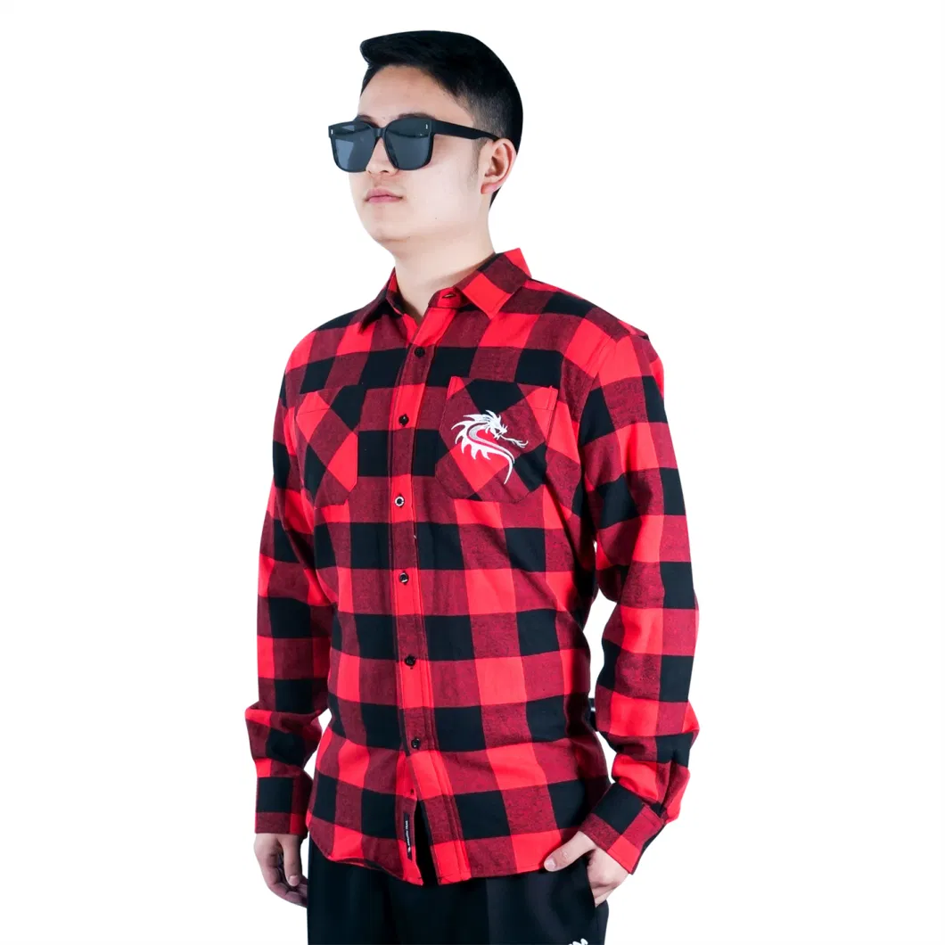 Cotton Plaid Men Blue Lumberjack Shirts Casual Work Custom Embroidered Brand Name Logo Shirt