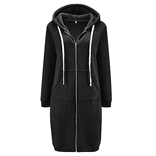 Wholesale Custom Logo Women&prime; S Long Hoodies Tunic Winter Fleece Jackets Knitted Casual Sweatshirt Zip up Hoodies