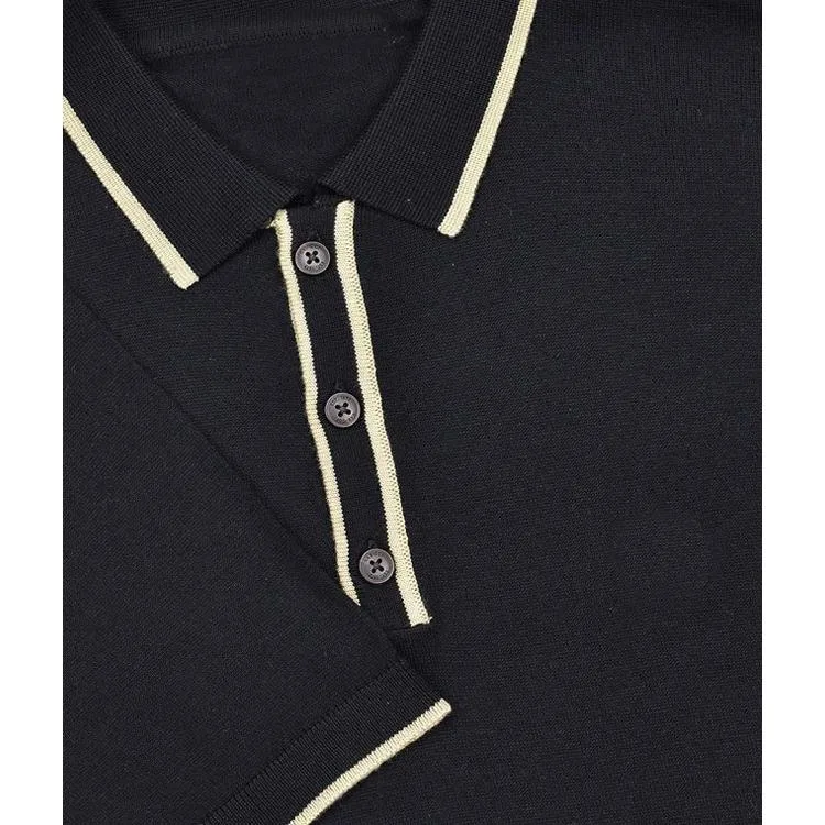 Men&prime;s Slim-Fit Solid Black Custom Placket Cotton Pique Polo Shirt