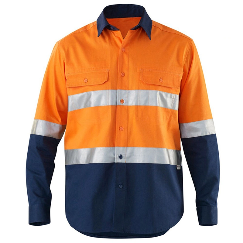 Custom High Quality Man Breathable Cotton Work Wear Hi Vis Long Sleeve Safety Reflective Shirts for Men