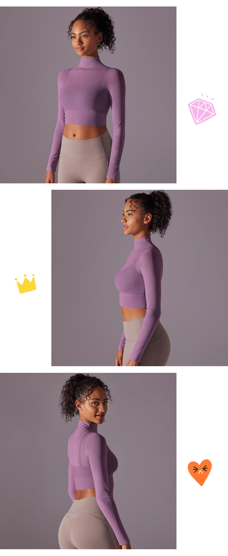 New Design Fall Winter Sexy Long Sleeve Blouse Sports Activewear Crop Top Gym Sweatshirt for Women, See Through Beauty Back Mesh Yoga Running Shirts with Bra