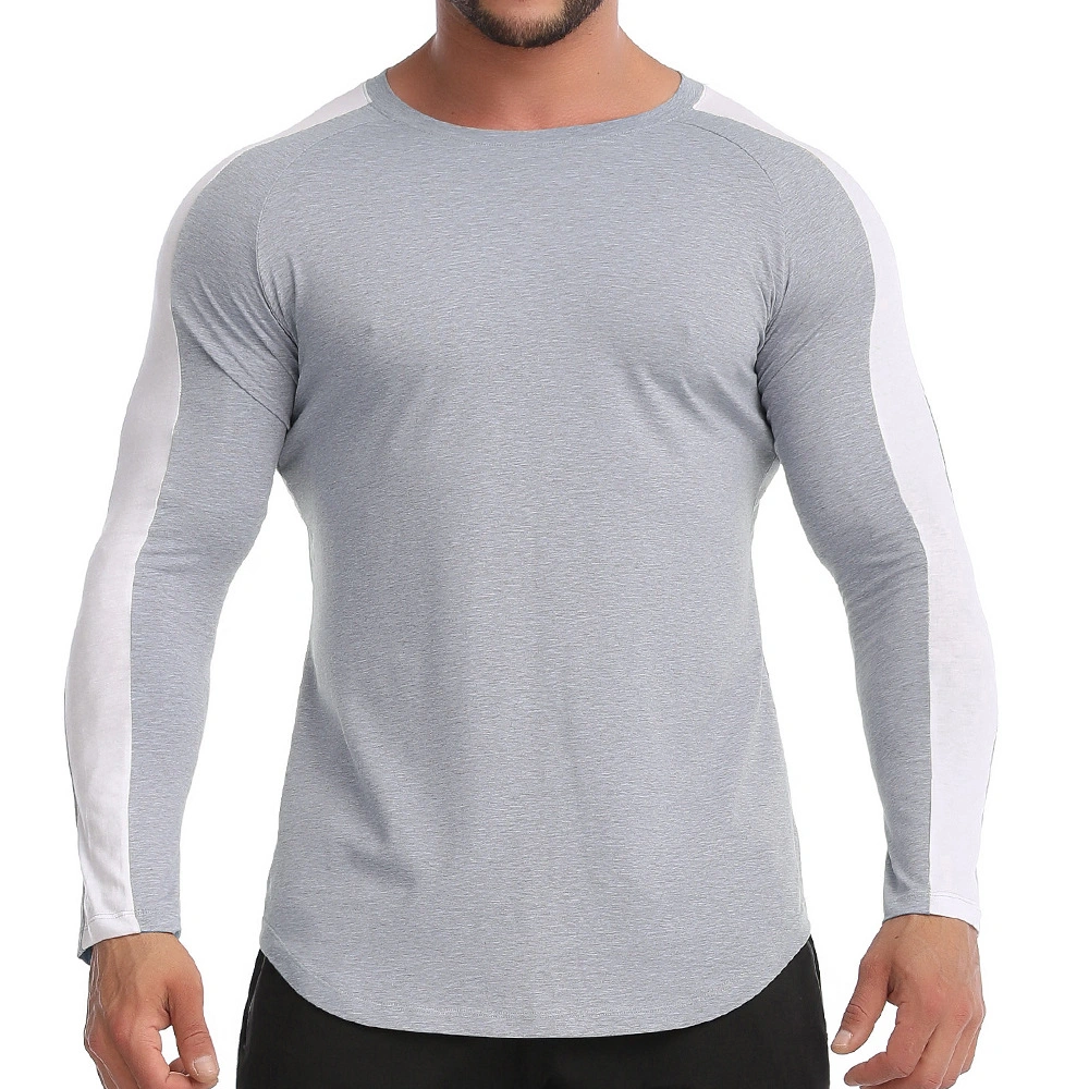 Quick Dry Running Shirt Men Black/White Round Neck Pullover Gym Sport T-Shirt Long Sleeve Compression Gym Fitness Tight Shirts with Curve Bottom