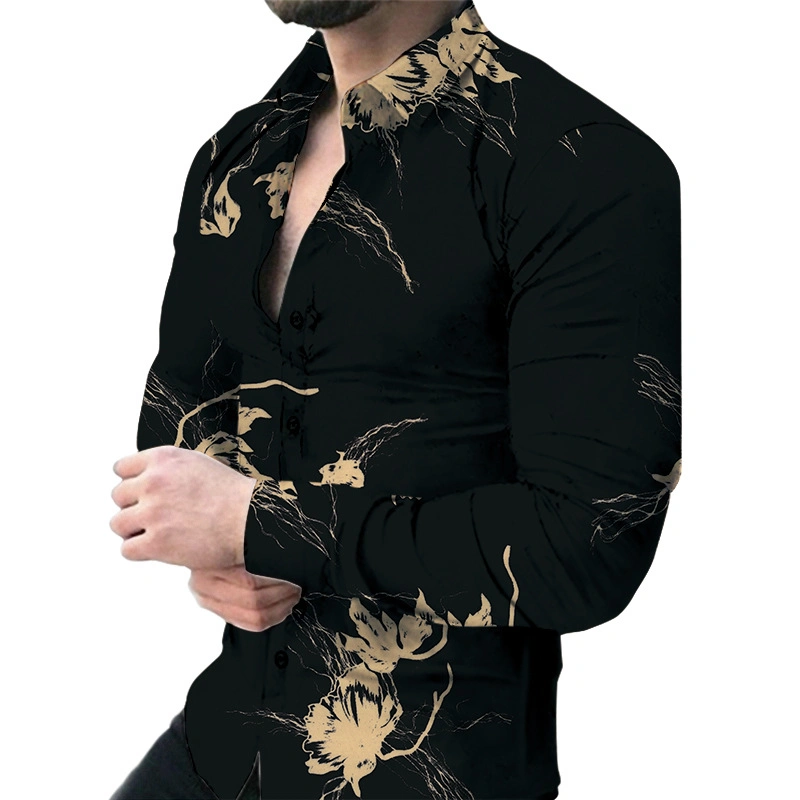 Custom Men&prime;s Digital Printed Shirt Leisure Slim Fit Long Sleeved Plus-Size Shirt