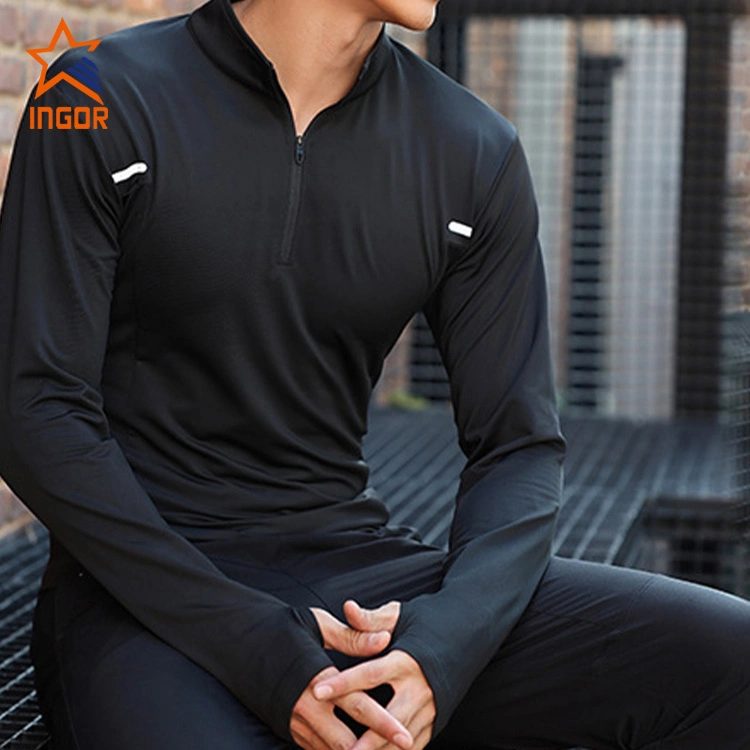 Ingor Sportswear Private Label Activewear Custom Gym Wear Men Quick Drying Men&prime;s Outdoor Sports Stand Collar Long Sleeved Fitness Clothing Polo Shirt