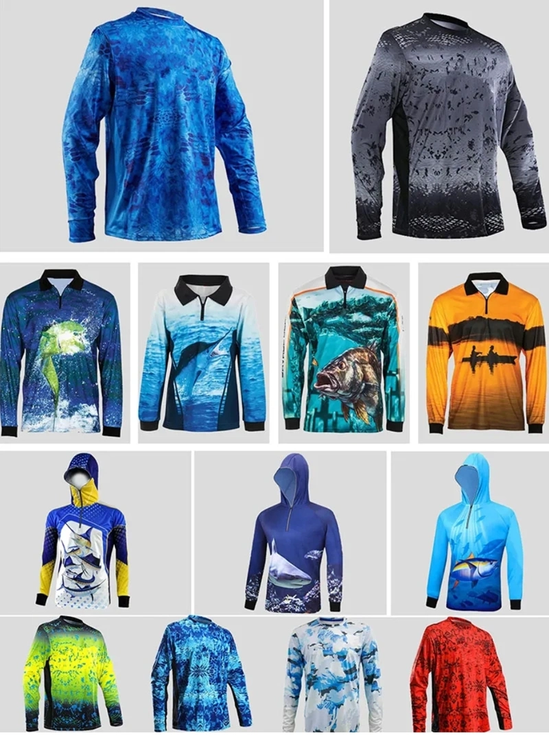 Custom Logo Upf 50 Fishing Wear Long Sleeve Hoodies Full Sublimation Polyester Fishing Shirt