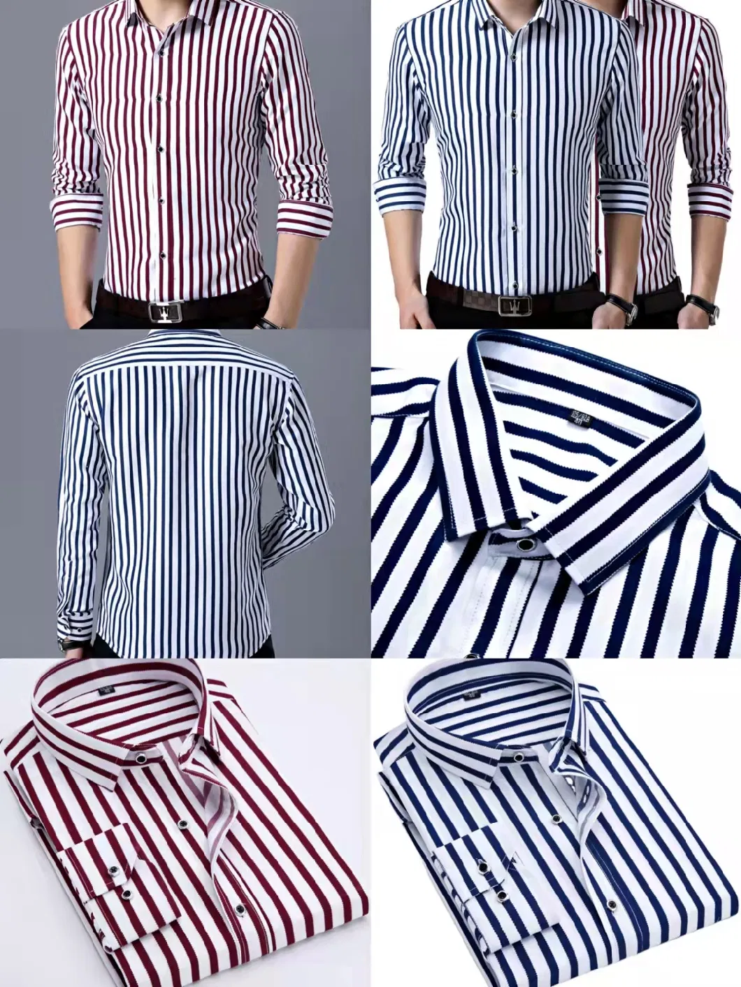 Men&prime;s Striped Long Sleeved Shirt Business Office Cotton Shirt