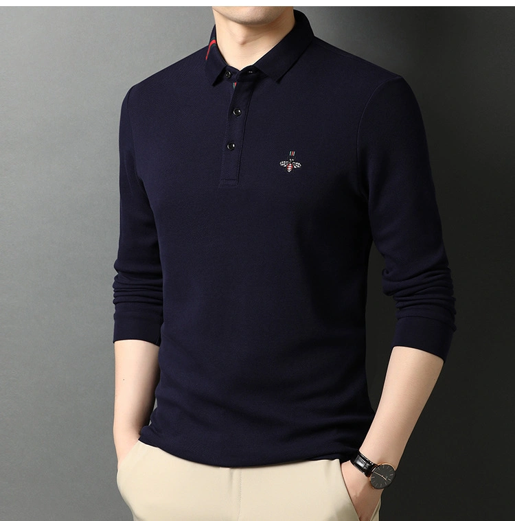 Spring and Autumn Long Sleeved Men&prime;s Polo Shirt Cotton Casual Men&prime;s T-Shirt Embroidered Loose Men&prime;s Polo Shirt