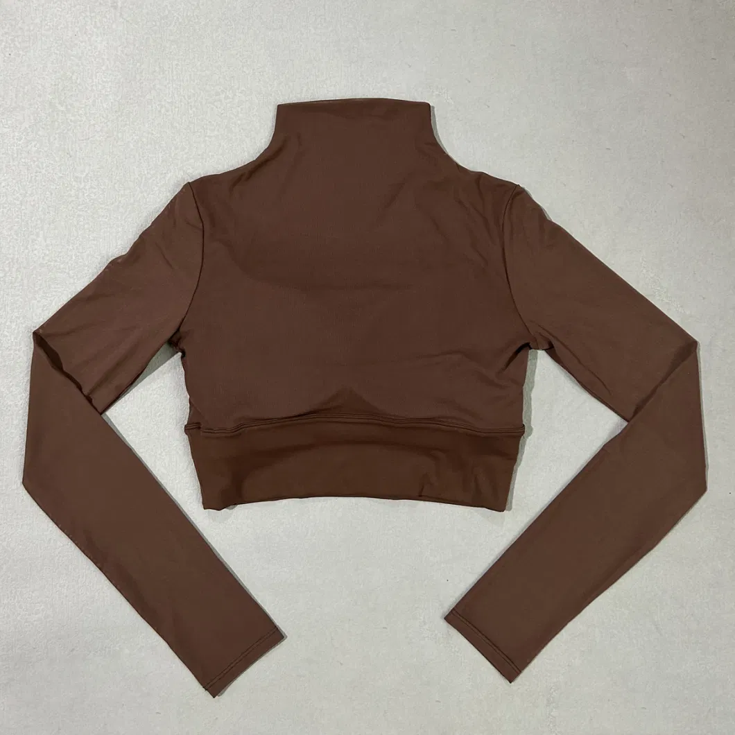 New Design Fall Winter Sexy Long Sleeve Blouse Sports Activewear Crop Top Gym Sweatshirt for Women, See Through Beauty Back Mesh Yoga Running Shirts with Bra