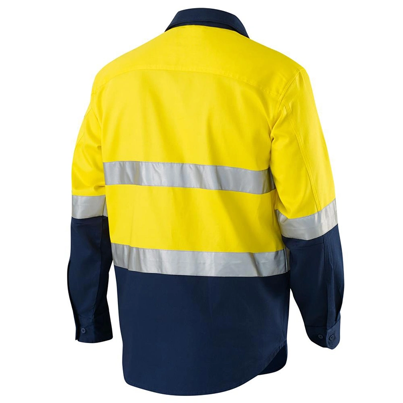 Custom High Quality Man Breathable Cotton Work Wear Hi Vis Long Sleeve Safety Reflective Shirts for Men