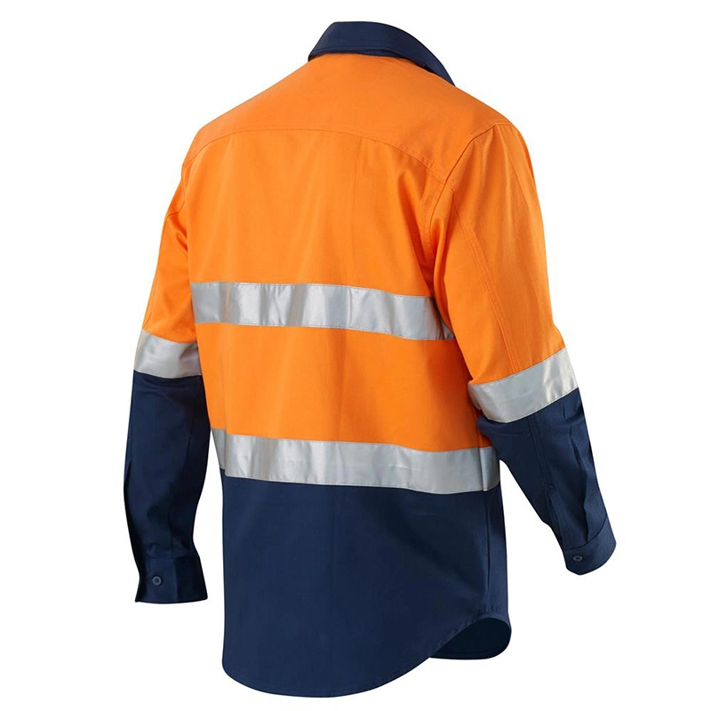 Custom High Quality Man Breathable Cotton Work Wear Hi Vis Long Sleeve Safety Reflective Shirts for Men