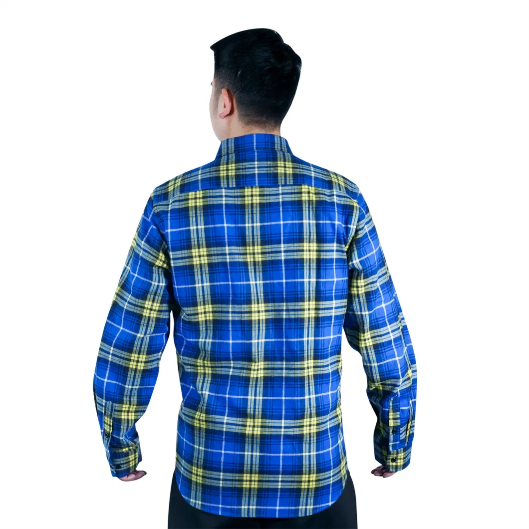 Cotton Plaid Men Blue Lumberjack Shirts Casual Work Custom Embroidered Brand Name Logo Shirt