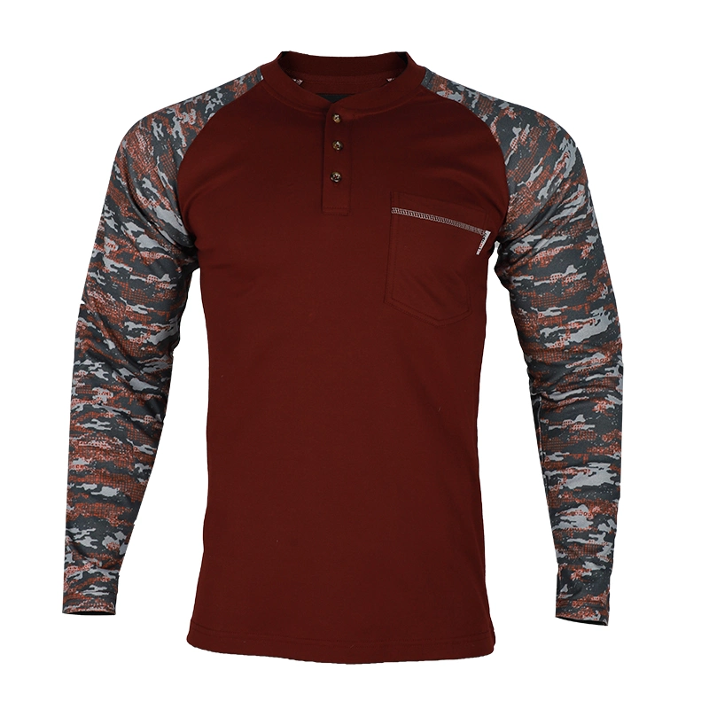 Wholesale 100%Cotton Nfpa2112 Flame Retardant Henley Shirt Long Sleeve Fr Knitting Shirt