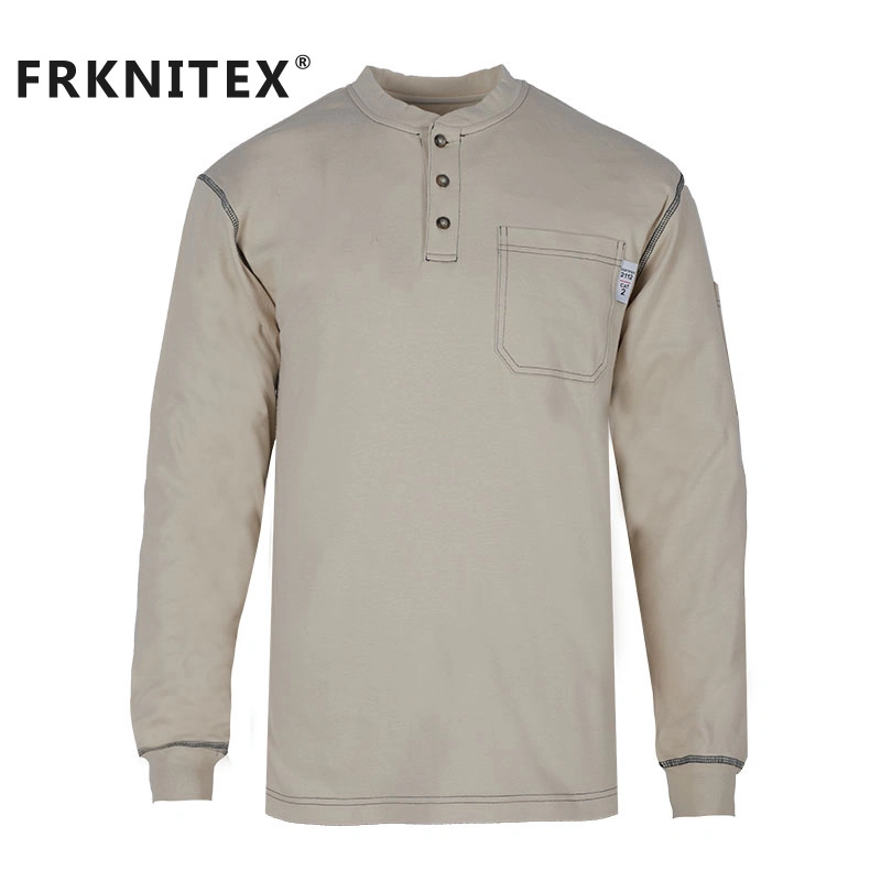 Wholesale 100%Cotton Nfpa2112 Flame Retardant Henley Shirt Long Sleeve Fr Knitting Shirt