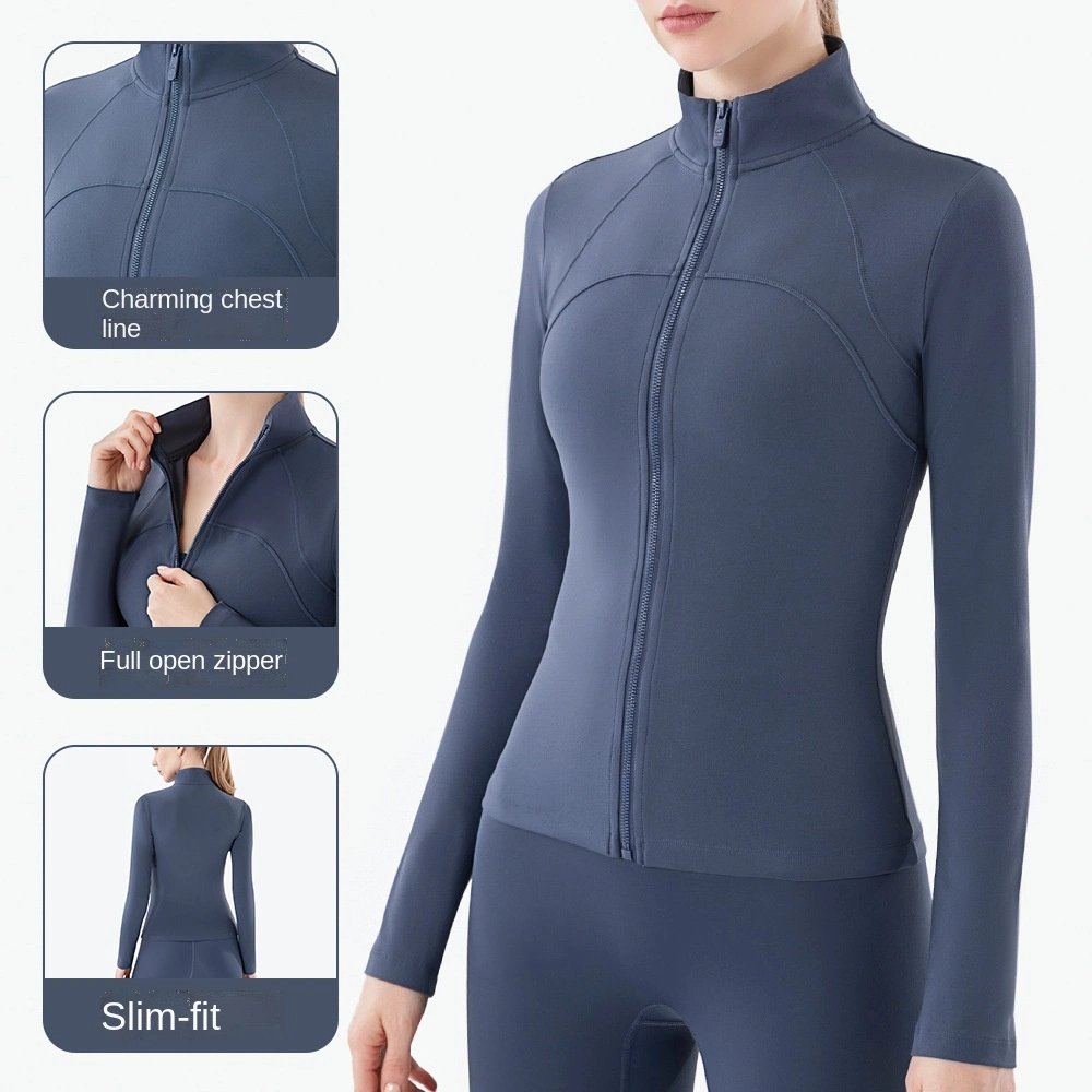 New High-Necked Gym Suit Long Sleeved Blazer Zipper Tight Fitting Yoga Suit