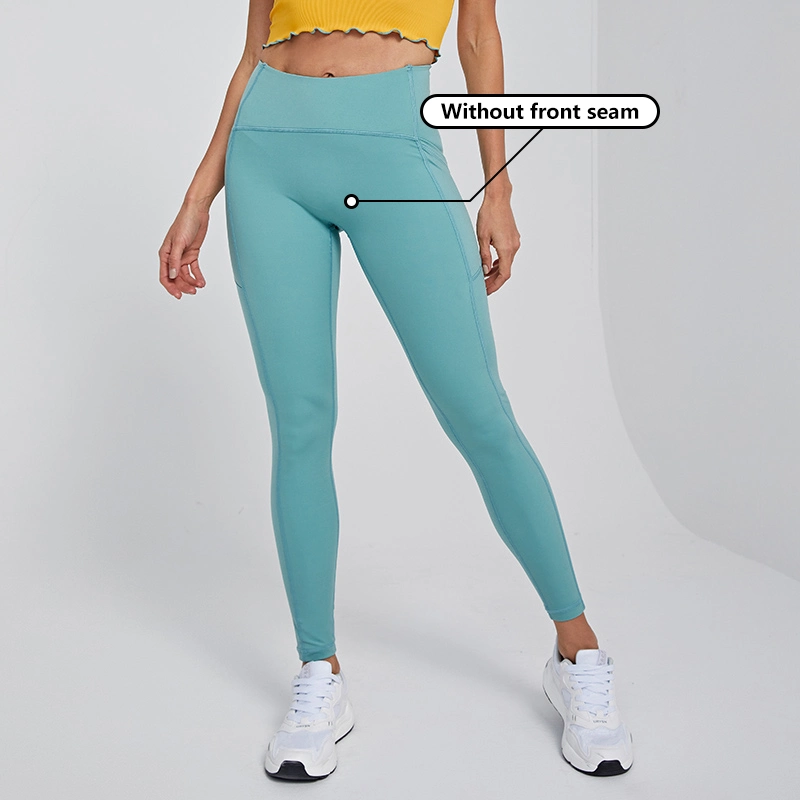 Ingorsports Wholesale Custom Women Clothing Contrast Color Binding Bra &amp; Yoga Pant with Pockets Without Front Seam for Sports Yoga Running Fitness Athletic Wear