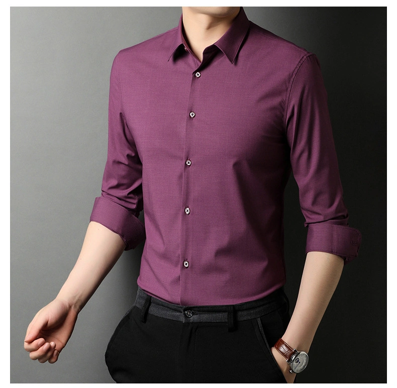 New-Style Long-Sleeved Shirt Men&prime;s Slim Pure-Color Business Shirt