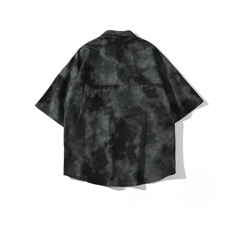 Summer Vintage Tie Dye Loose Hip Hop Short Sleeve Shirt Button up Oversized Shirts for Men