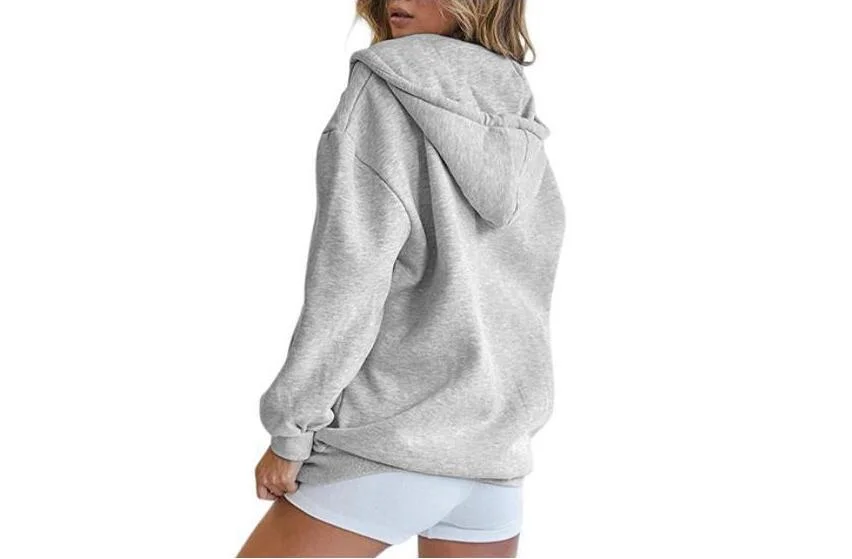 Custom Women Drawstring Oversized Front Zip up Hoodies with Pocket