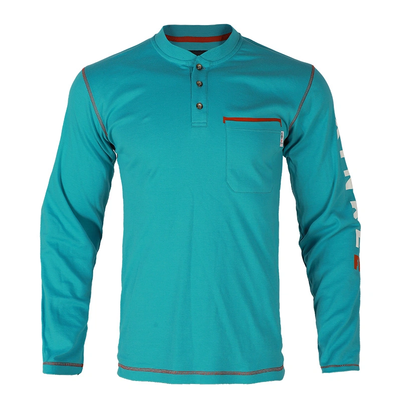 Wholesale 100% Cotton Fr Long Sleeve Henley Breathable Flame Resistant Mechanic Work Shirt