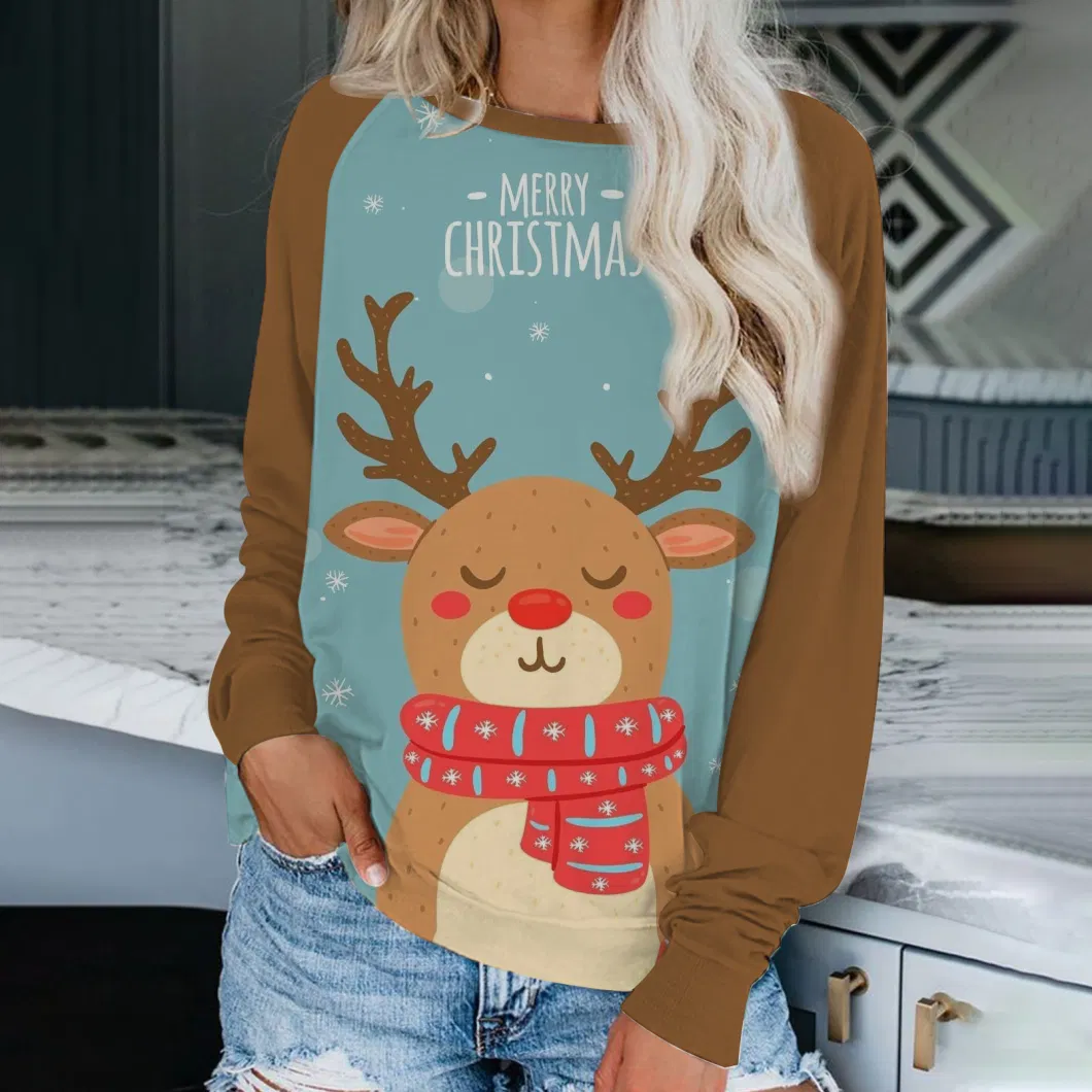 Wholesale 2022 Autumn and Winter New Women&prime;s Christmas Jacket Printing 3D Sweater Casual Long-Sleeved Shirt Round Neck