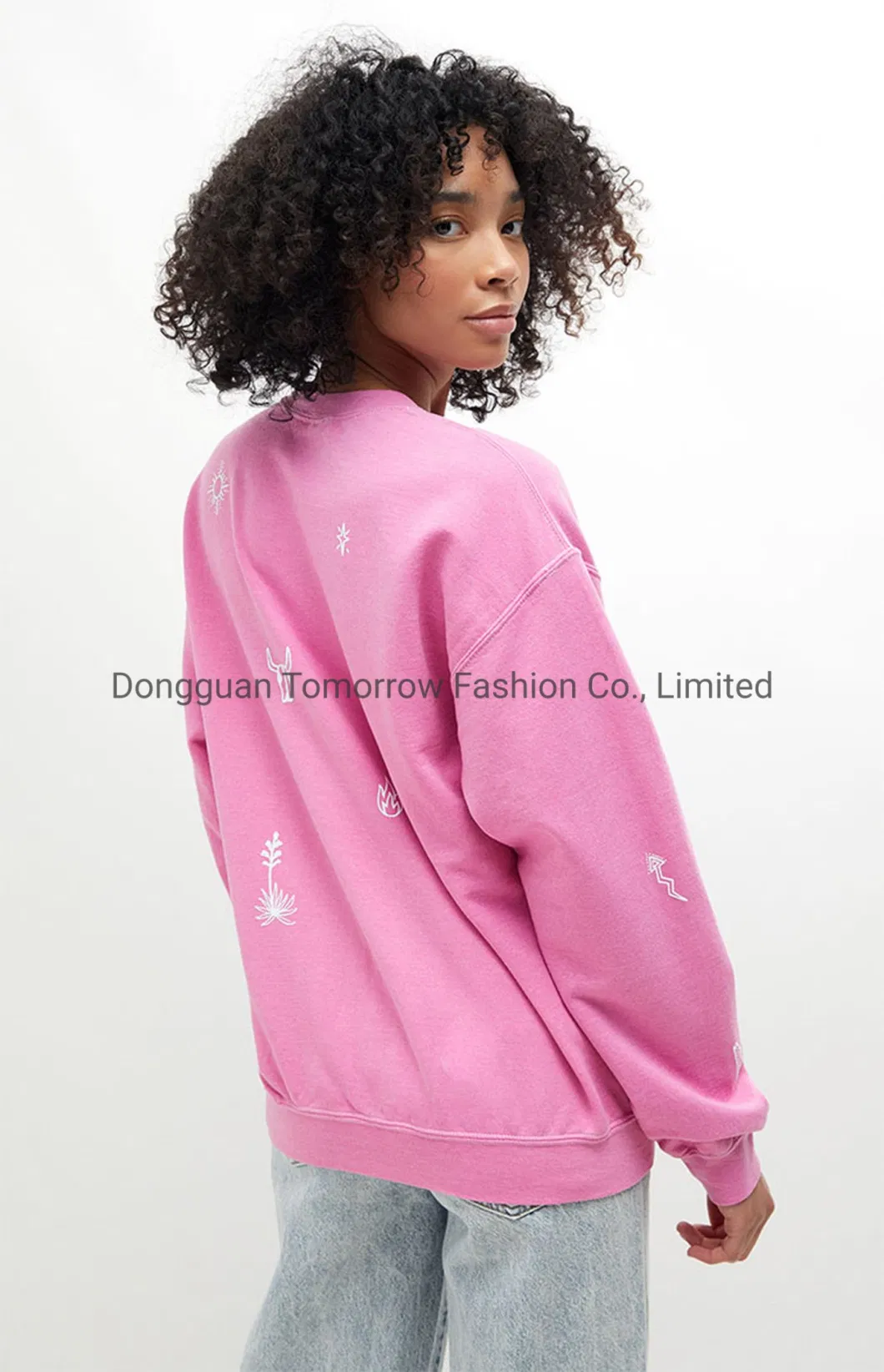 OEM High Quality Fleece Ladies Custom Long Sleeves Comfy Ribbed Cotton Knitted Sets Pink Women Hoodies with Drawstring Hood