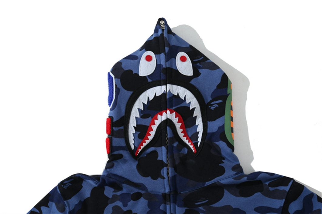 Design Hooded Tracksuit Mens Camouflage Shark Head Multicolor Print Fleece Hooded Sweater Womens Casual Zipper Jacket Hoodie